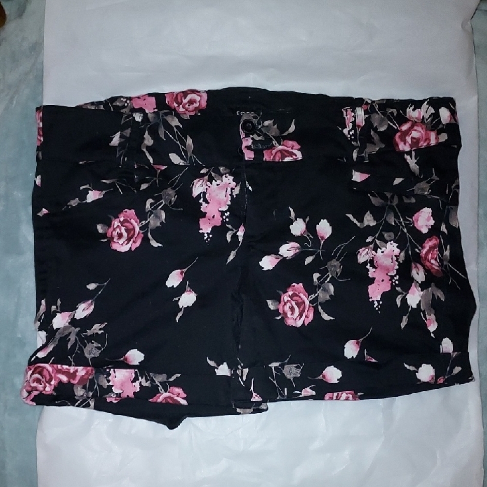 Floral Black and Pink Shorts